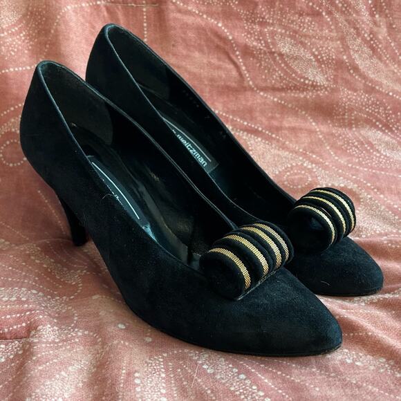 Vintage Stuart Weitzman Black Suede Heels, Size 7AA - Picture 1 of 11